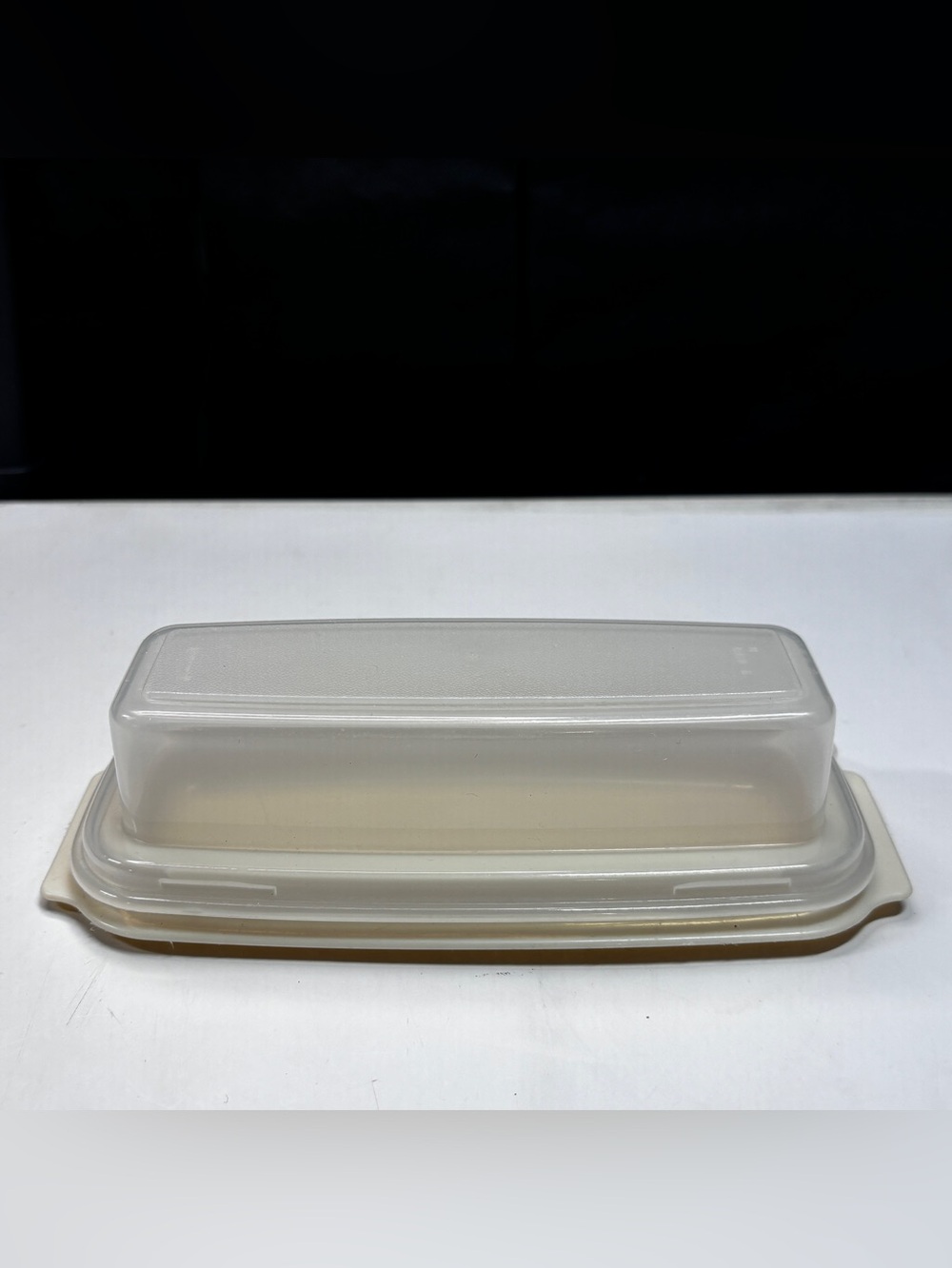 Vintage Rubbermaid Servin Saver Butter Dish Keeper Almond Clear Lid Single Stick